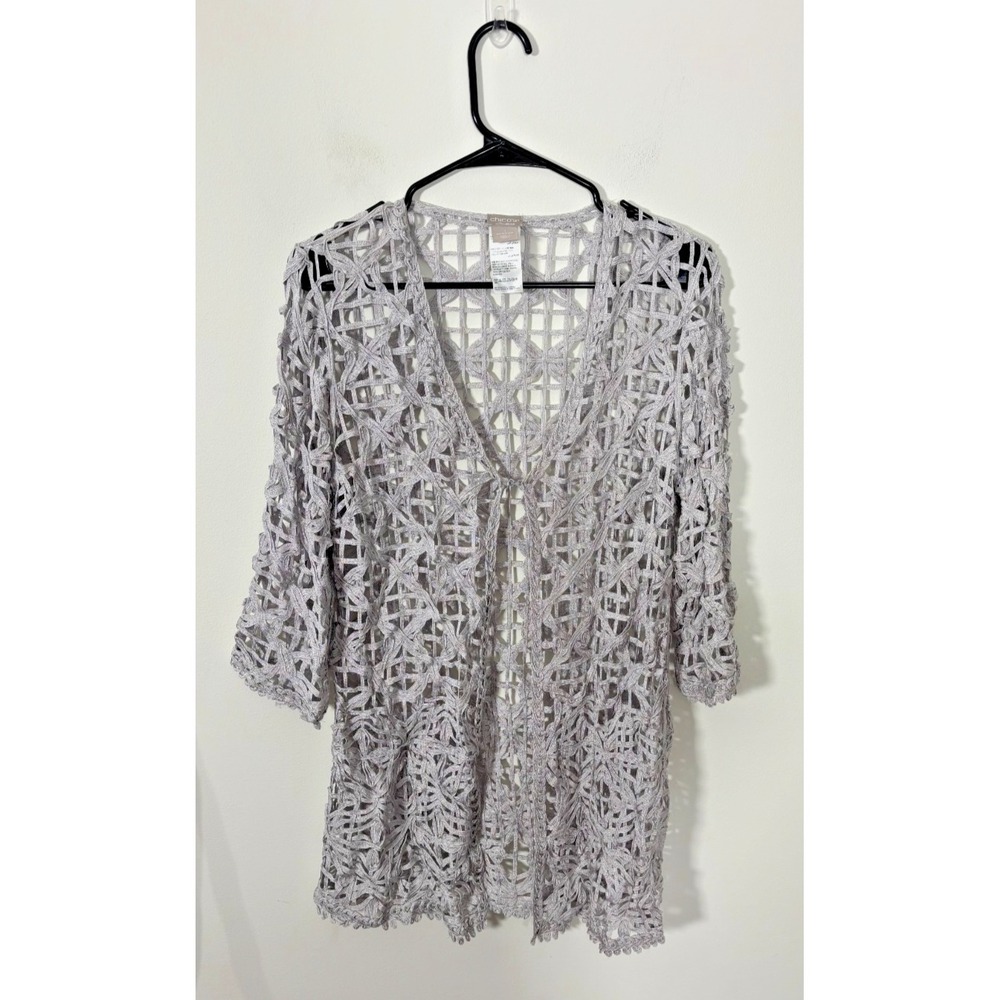 Chico's Travelers Size 1 (Medium) Open-Weave Soutache Jacket Gray
